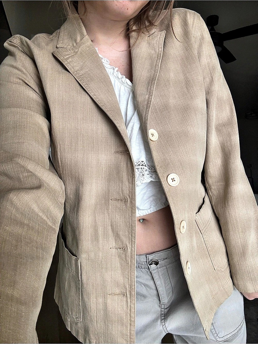 Ann Taylor Linen Blend Blazer in Beige Size 6